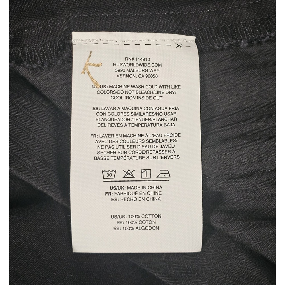 HUF Cromer Trouser Pants Men's Size 32 Black Wide Leg Skateboarding Soft Brushed - Picture 6 of 6